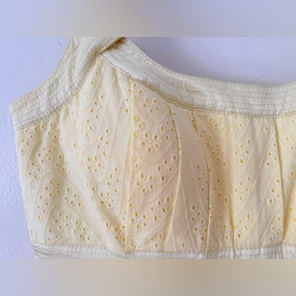 Butter Yellow Sundress Calvin Klein Womens 4 - Eyelet Pleated Cotton Cottagecore - Picture 6 of 16